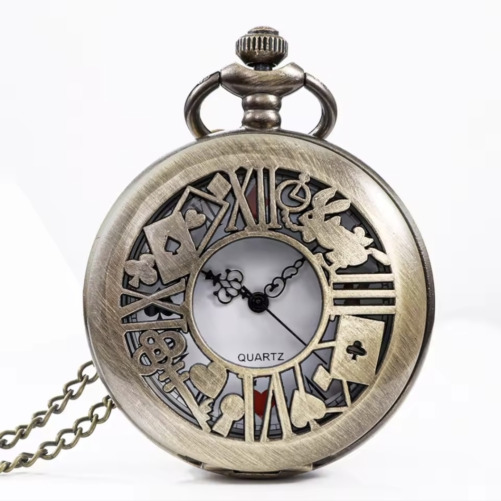 Alice in Wonderland Bronze Quartz Pocket Watch